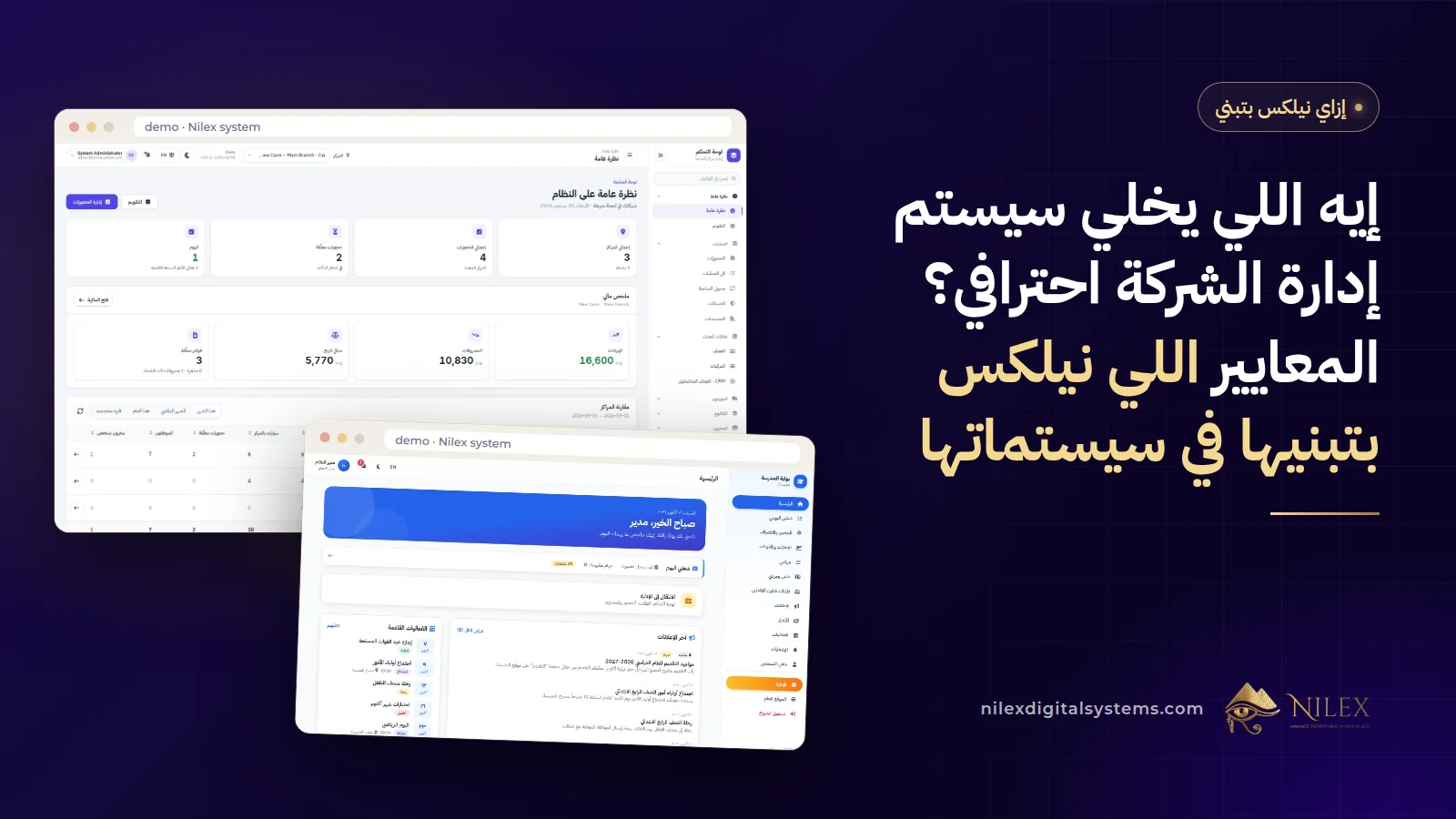 شاشات سيستمات نيلكس جنب بعض: داشبورد الفروع وبورتال دور وتقرير PDF وسجل النشاط